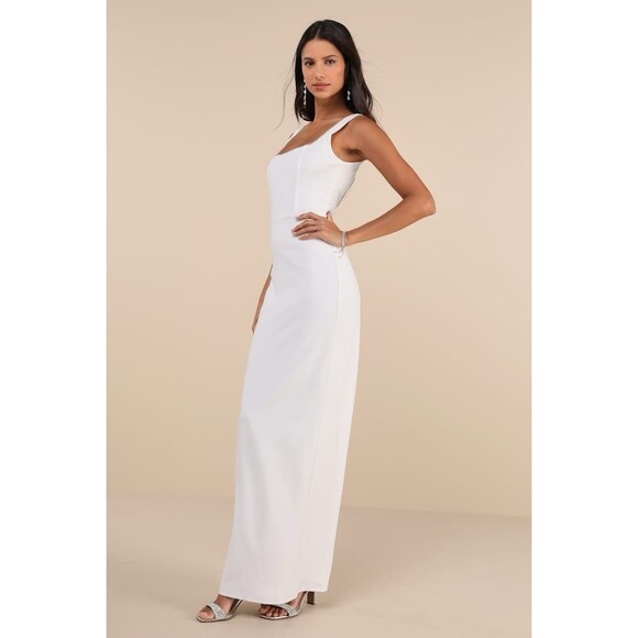 Lulus White Rhinestone Square Neck Backless Maxi Dress NWT Size L - Picture 4 of 12